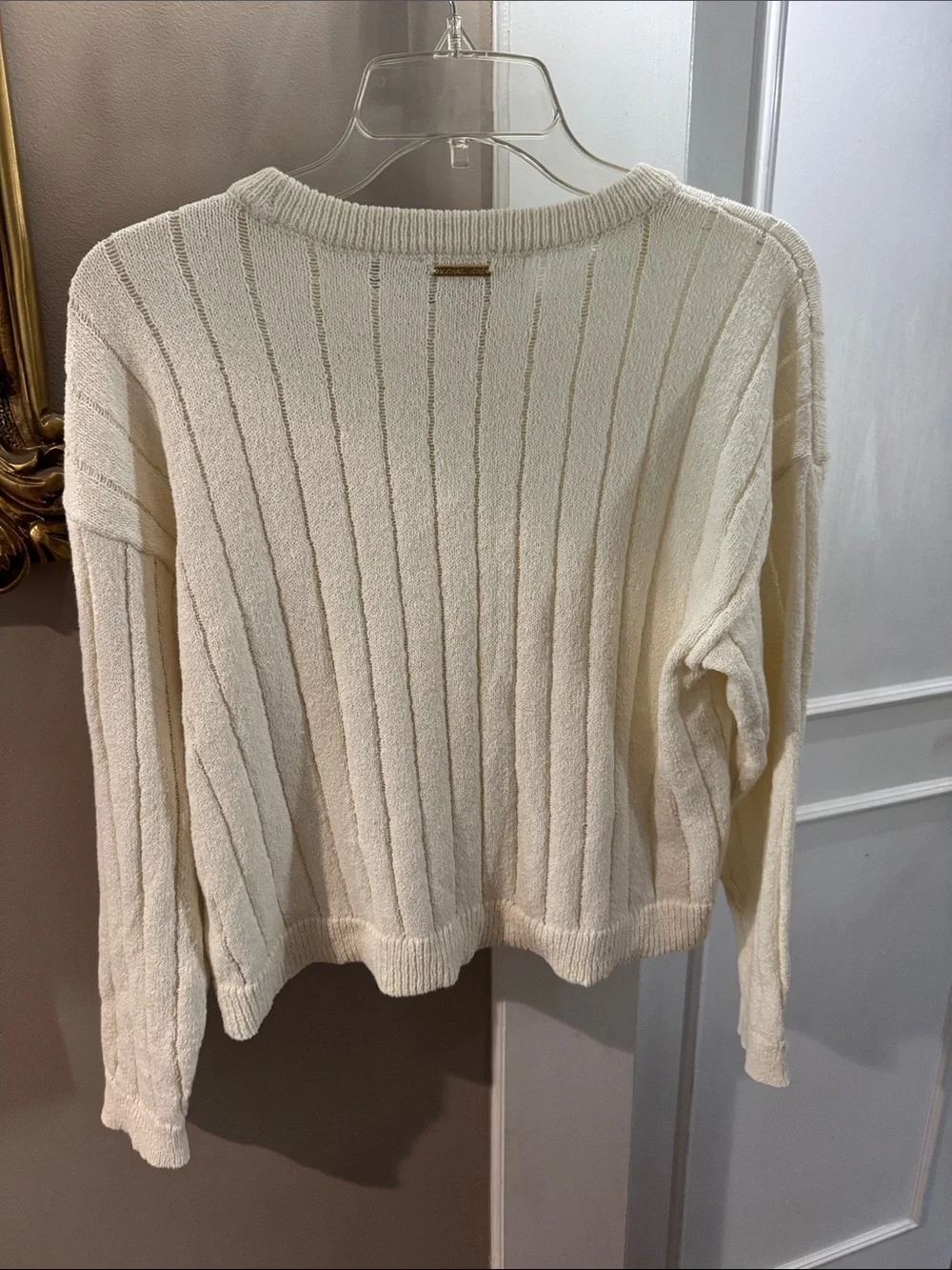 Michael Kors cream Long Sleeve Textured Cotton Knit Sweater Women's M
